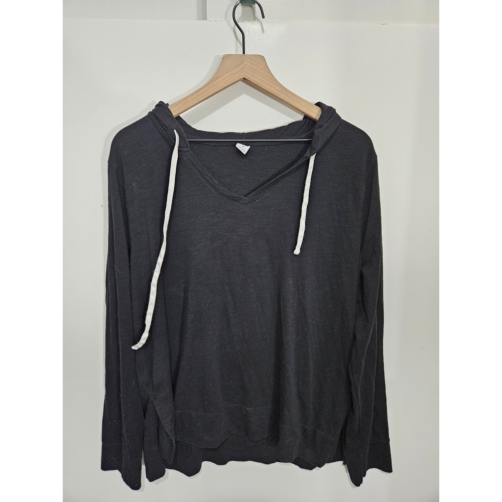 Old Navy‎ Womens XL Black V-Neck Lightweight Hoodie Slub Knit Pullover Top